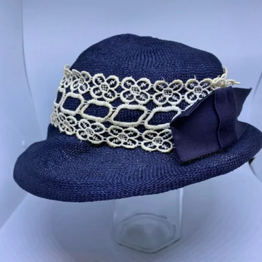 Vintage Union Made Blue & White Floral Lace Hat - Picture 4 of 9